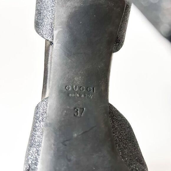 Gucci Heels Stardust Charlotte Black Glitter Horsebit D'Orsay Peep Toe Pumps 37, - Picture 13 of 13